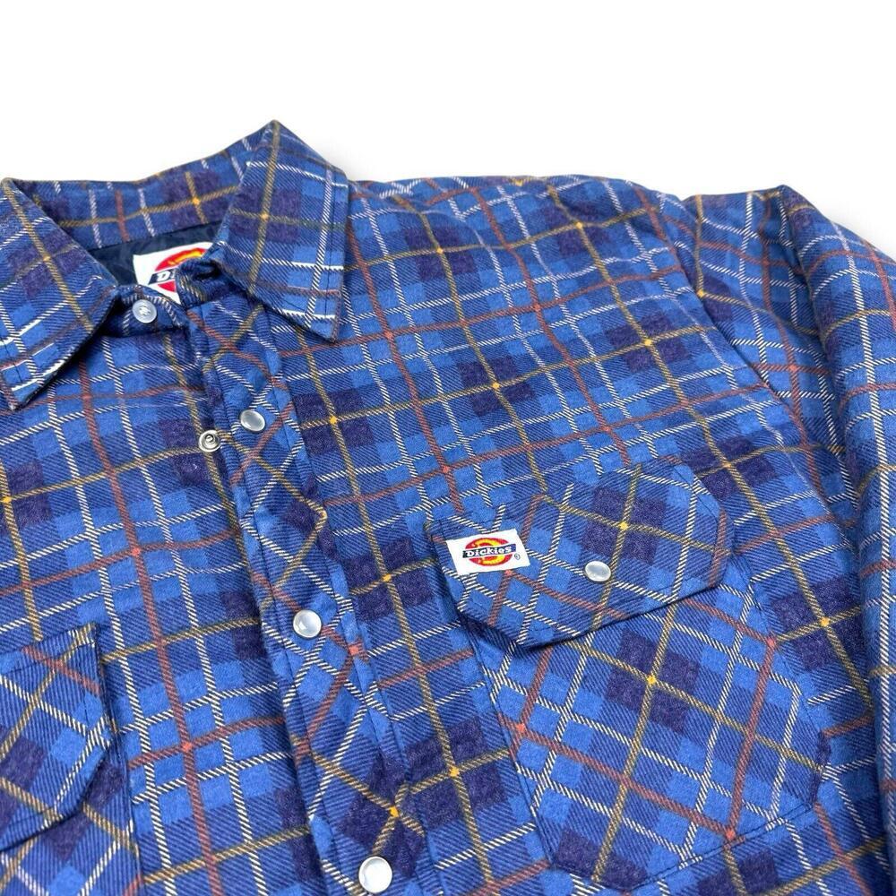 Vintage Dickies 90s Men’s Quilted Flannel Shirt Jacket Blue Plaid Size Medium - Picture 8 of 11